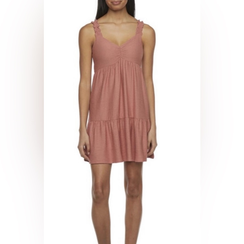 Arizona Jeans Co  Tiered Ruffled Mini Baby Doll Sundress SzXL Mauve